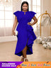 AOMEIDRESS Party Dresses High Slit Ruffles Cap Sleeves Wedding Guest Party Birthday Gowns NavyBlue / S