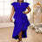 AOMEIDRESS Party Dresses High Slit Ruffles Cap Sleeves Wedding Guest Party Birthday Gowns NavyBlue / S