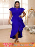 AOMEIDRESS Party Dresses High Slit Ruffles Cap Sleeves Wedding Guest Party Birthday Gowns NavyBlue / S