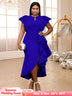 AOMEIDRESS Party Dresses High Slit Ruffles Cap Sleeves Wedding Guest Party Birthday Gowns NavyBlue / S