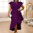 AOMEIDRESS Party Dresses High Slit Ruffles Cap Sleeves Wedding Guest Party Birthday Gowns Purple / S