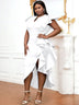 AOMEIDRESS Party Dresses High Slit Ruffles Cap Sleeves Wedding Guest Party Birthday Gowns White / S