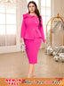 AOMEIDRESS Pencil Dress Asymmetrical Ruffles Neck Long Sleeve Bodycon Rose / S