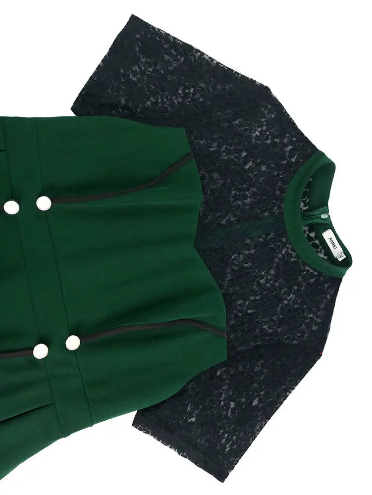 AOMEIDRESS Peplum Bodycon Dress Lace Sleeve Button Church Occasions