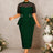 AOMEIDRESS Peplum Bodycon Dress Lace Sleeve Button Church Occasions DarkGreen / L