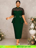 AOMEIDRESS Peplum Bodycon Dress Lace Sleeve Button Church Occasions DarkGreen / L