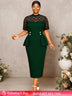 AOMEIDRESS Peplum Bodycon Dress Lace Sleeve Button Church Occasions DarkGreen / L