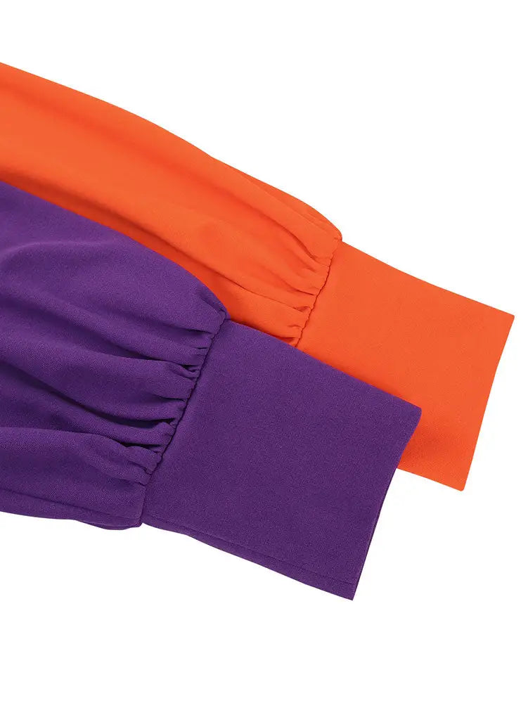 AOMEIDRESS Peplum Color Block Dress with Puff Sleeve for Party Office