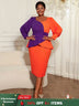 AOMEIDRESS Peplum Color Block Dress with Puff Sleeve for Party Office OR / S