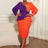 AOMEIDRESS Peplum Color Block Dress with Puff Sleeve for Party Office OR / S