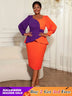 AOMEIDRESS Peplum Color Block Dress with Puff Sleeve for Party Office OR / S