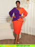 AOMEIDRESS Peplum Color Block Dress with Puff Sleeve for Party Office OR / S