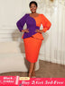 AOMEIDRESS Peplum Color Block Dress with Puff Sleeve for Party Office OR / S