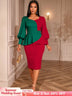 AOMEIDRESS Peplum Colorblock Dress Puff Sleeves Church Office Party Red / S