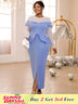 AOMEIDRESS Peplum Dresses O Neck Long Sheer Beaded Sleeve High Waist Blue / S