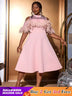 AOMEIDRESS Pink A Line Dress Mock Neck Tulle Beaded Feather Patchwork Pink / S