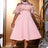 AOMEIDRESS Pink A Line Dress Mock Neck Tulle Beaded Feather Patchwork Pink / S