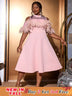AOMEIDRESS Pink A Line Dress Mock Neck Tulle Beaded Feather Patchwork Pink / S