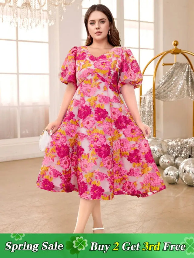 Pink Jacquard Floral Dress for women