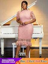 feather patchwork slim dress