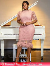 feather patchwork slim dress