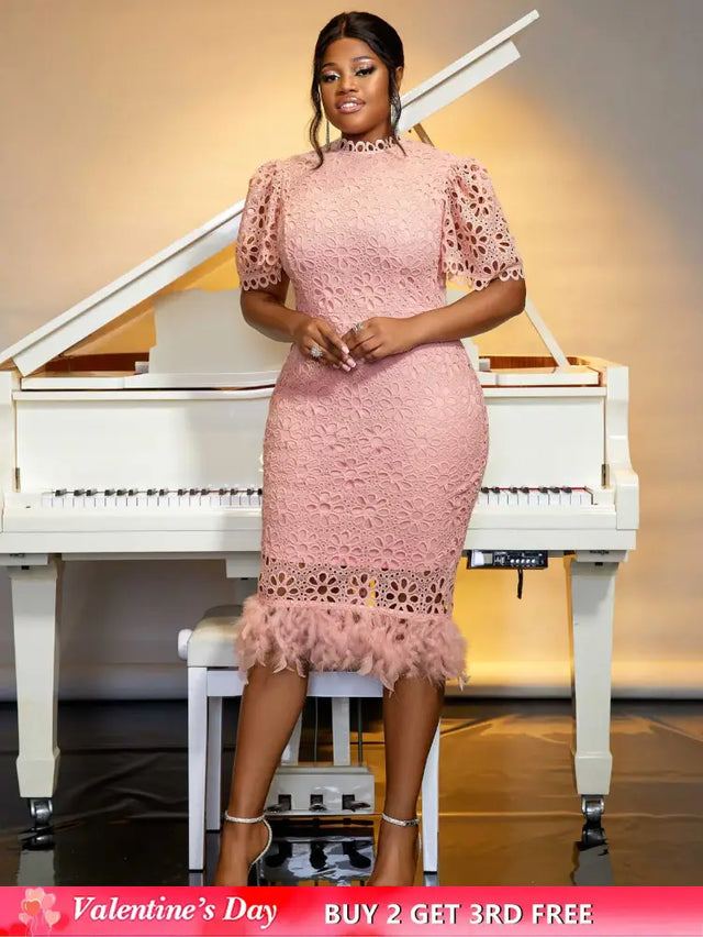 feather patchwork slim dress