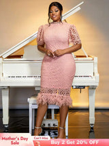 feather patchwork slim dress