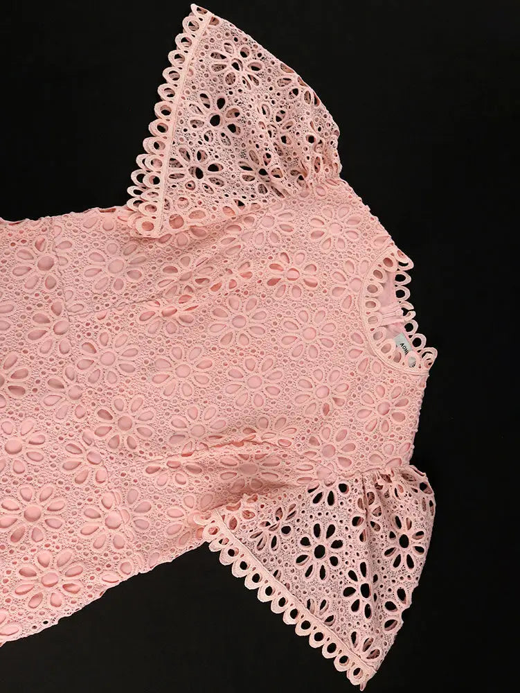 AOMEIDRESS Pink Lace Dresses for Women Bodycon Feather Patchwork