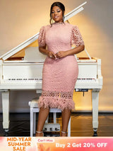 feather patchwork slim dress