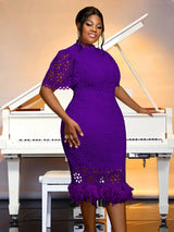 AOMEIDRESS Pink Lace Dresses for Women Bodycon Feather Patchwork Purple / S