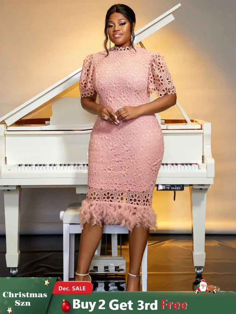 feather patchwork slim dress