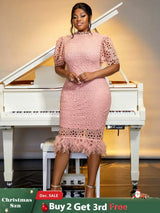 feather patchwork slim dress