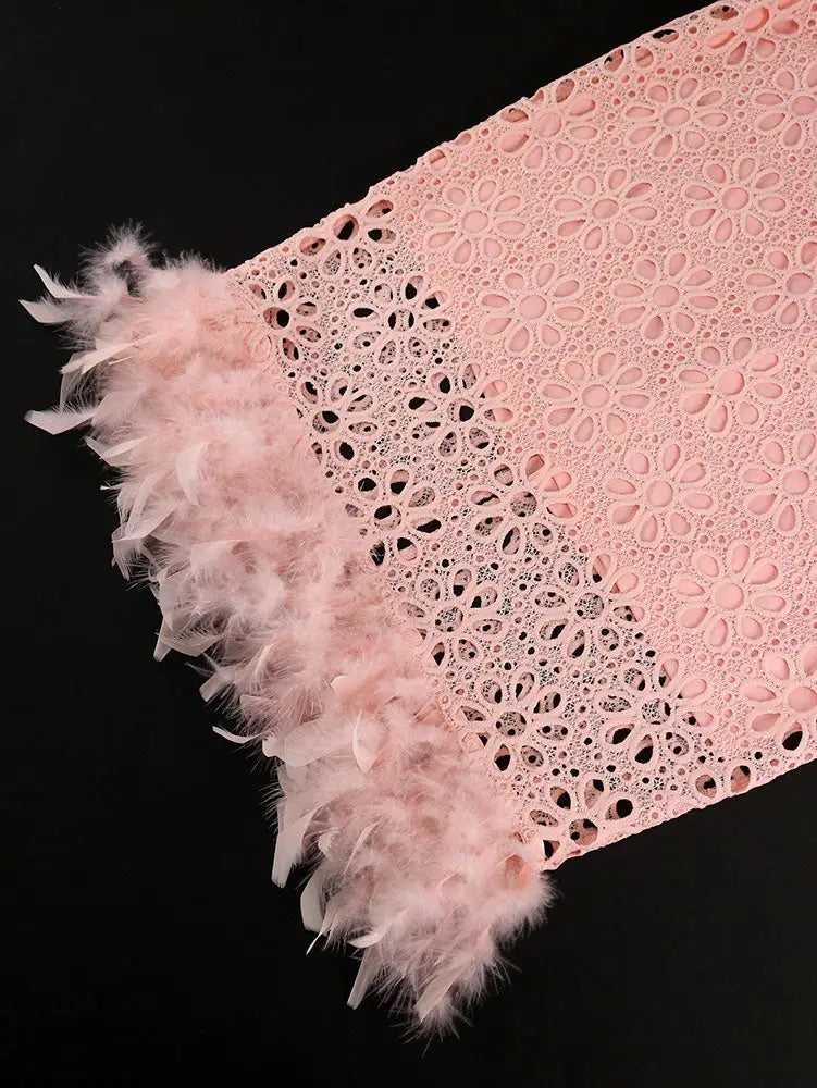AOMEIDRESS Pink Lace Dresses for Women Bodycon Feather Patchwork