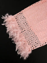 AOMEIDRESS Pink Lace Dresses for Women Bodycon Feather Patchwork