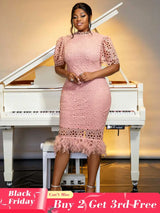 feather patchwork slim dress