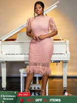 feather patchwork slim dress