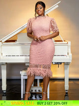 feather patchwork slim dress