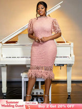 feather patchwork slim dress