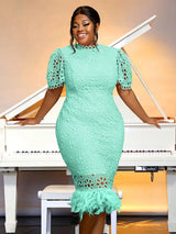 AOMEIDRESS Pink Lace Dresses for Women Bodycon Feather Patchwork Green / S