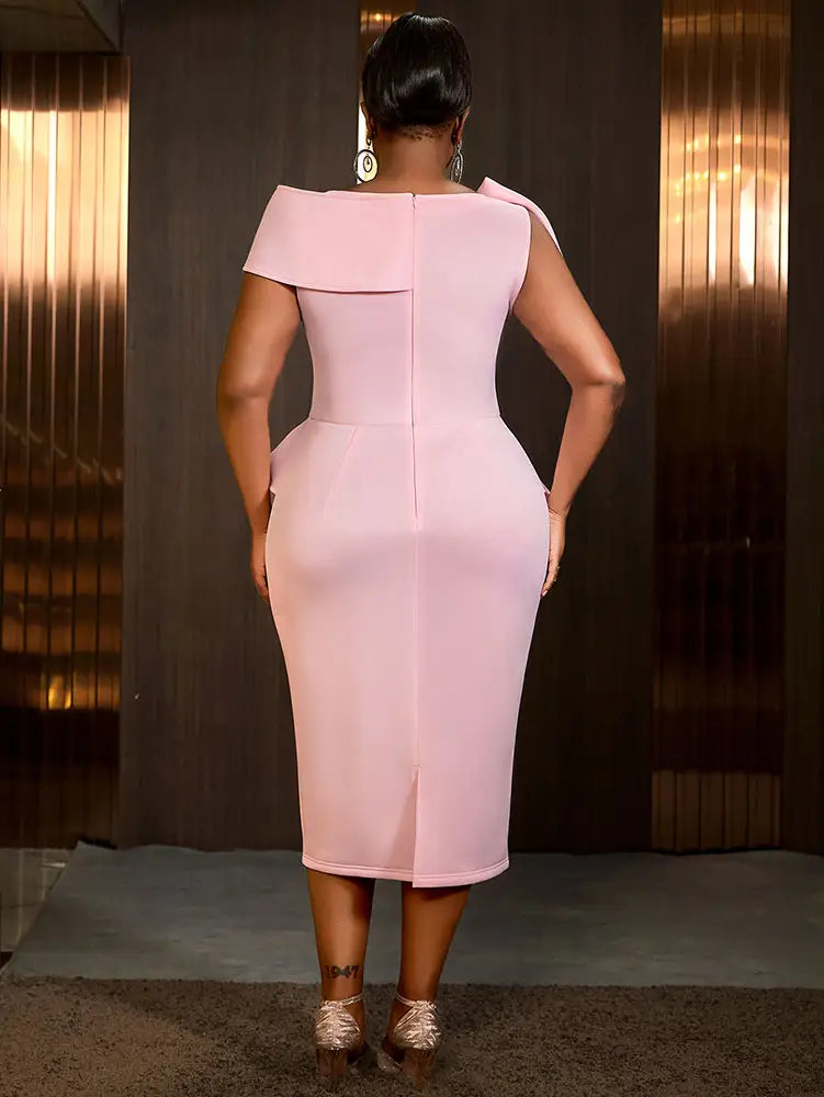 AOMEIDRESS Pink Long Dresses for Women Formal Salsh Neck Wedding Guest Dress