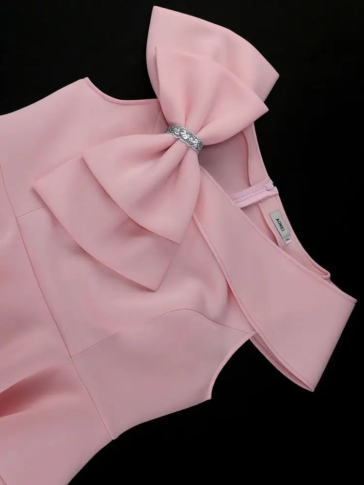 AOMEIDRESS Pink Long Dresses for Women Formal Salsh Neck Wedding Guest Dress