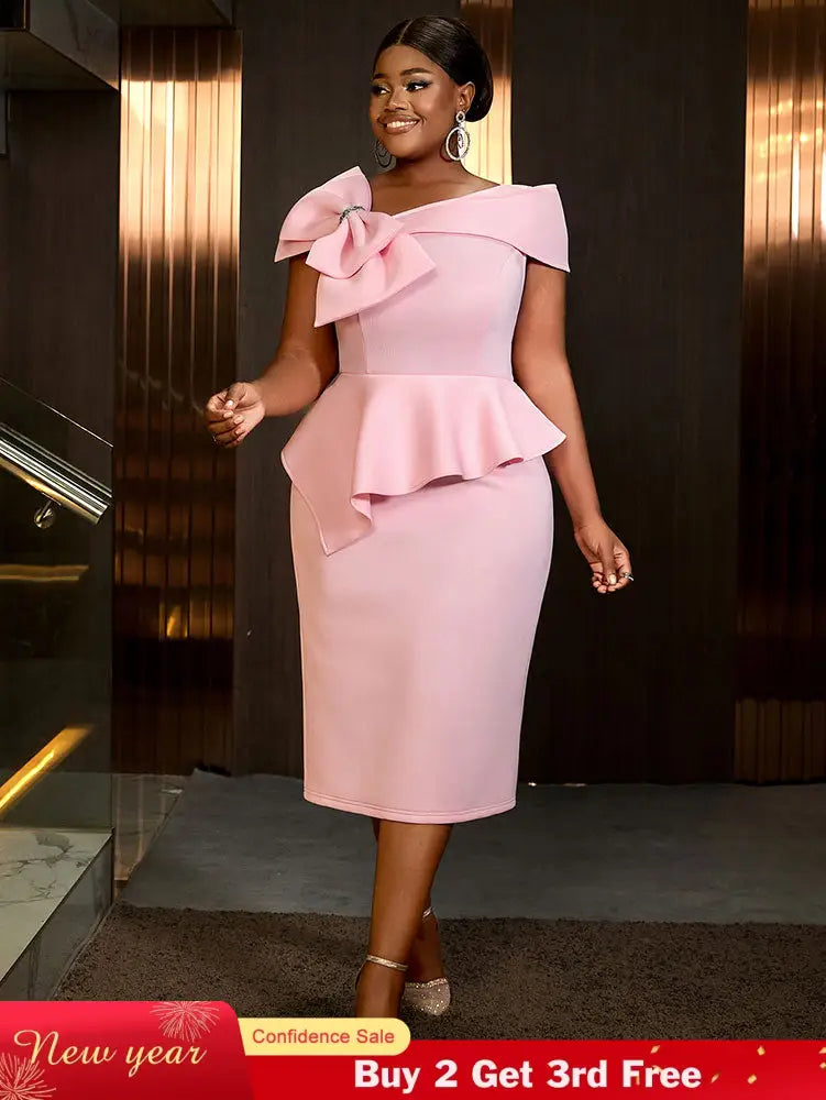 AOMEIDRESS Pink Long Dresses for Women Formal Salsh Neck Wedding Guest Dress Pink / S