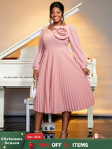 long lantern sleeves a line dress plus size pleated dress