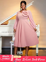 long lantern sleeves a line dress plus size pleated dress