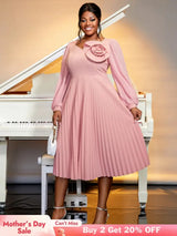 long lantern sleeves a line dress plus size pleated dress
