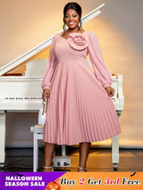 long lantern sleeves a line dress plus size pleated dress