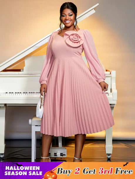 long lantern sleeves a line dress plus size pleated dress