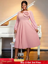 long lantern sleeves a line dress plus size pleated dress