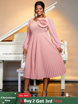 long lantern sleeves a line dress plus size pleated dress