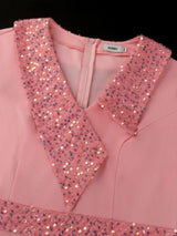 AOMEIDRESS Pink Maxi Pleated Dress Irregular Glitter Neck High Waist